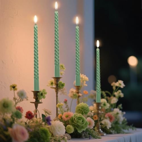 Tobeape 10" Sage Green Spiral Taper Candles 12 Pack, Unscented & Dripless - Image 7
