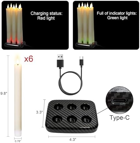 GenSwin Rechargeable Flameless Taper Candles Charging Base & 2 Remote Ivory - Image 2