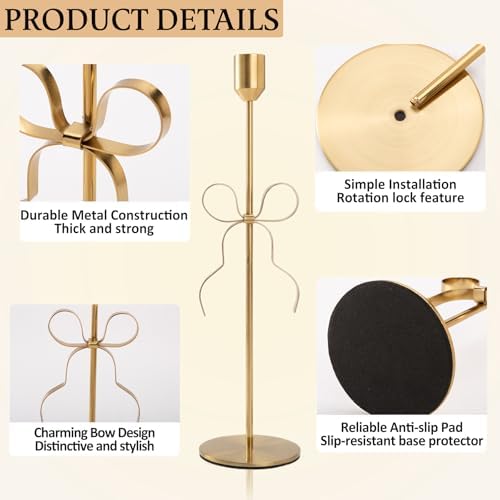 Bow Candle Holder - Bow Candlestick Holder Set of 3 Metal Gold, Modern Decorative Taper Candle Holder for Centerpiece Wedding Dining Table Holiday Housewarming Gift (Gold) - Image 4