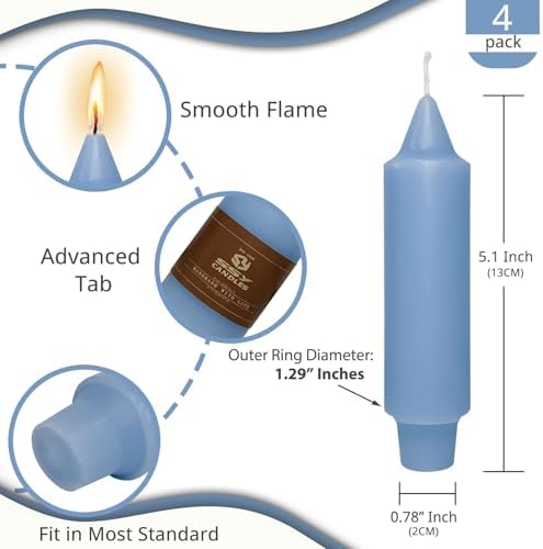 NJAO HOO Grey Blue Short Taper Candle 5 Inch Candlesticks Unscented Dripless Tapered Candle Set for Home Decor Wedding Party Dinner Candles, 4 Pack - Image 3