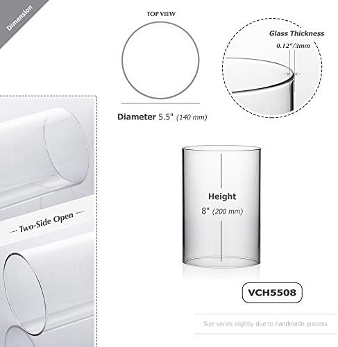 WGVI Hurricane Candle Holder Sleeve, Wide 5.5", Height 8", 2 Pieces, Clear Glass Cylinder Open Both Ends, Chimney Shade Tube (HST5508_2pc) - Image 2