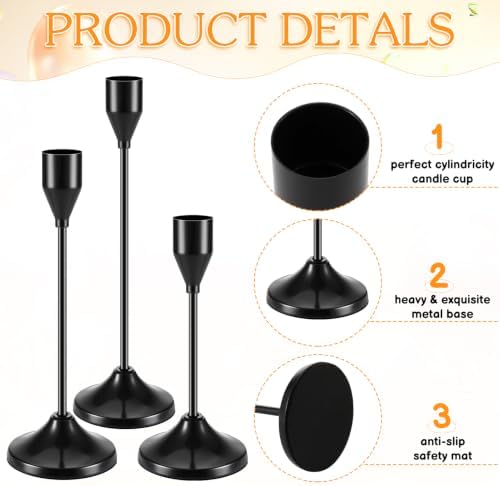 12PCS Brass Candlestick Holders, Black Metal Taper Candle Holders - Image 2