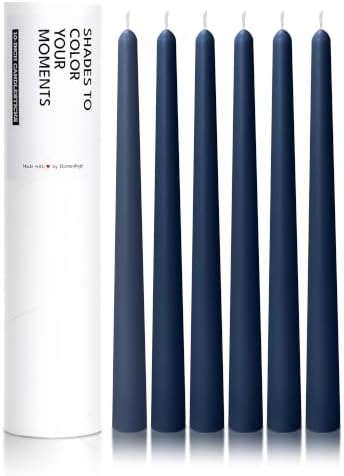 6 PK 10" Classic Taper Candles, Navy Blue, 7-8 Hours Long Burning, Unscented Tall Candlesticks by Unknown