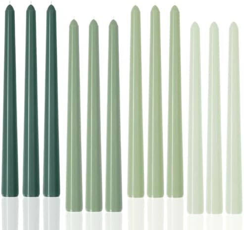 10" Green Taper Candles-12 Pack Green Candlesticks-Unscented Dripless Candles 8 Hour Burn for Spring, Home Decor, Dinner, Holidays, Weddings,Christmas Home Decor by LPUSA