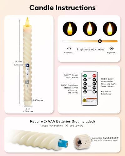 Spiral Flameless Taper Candles with Remote Control and Timer, 9.6 Inch Real Wax Battery Operated LED Candlesticks with Built-in Button, Fake Candle Sticks for Home, Christmas Decor - Image 4