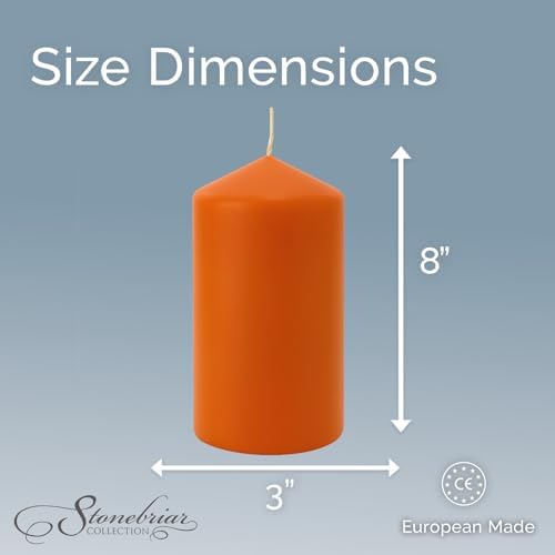 Stonebriar Unscented Pillar Candles – 80 Hour Burn Time, Long-Lasting Wax Candles for Weddings, Holidays, Home Décor & Special Events, Pack of 6, Orange, 3" x 8" - Image 6