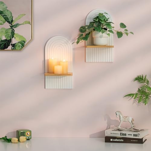 Boho Wall Candle Holder Set of 2 with White Arched 3D Design - Image 4