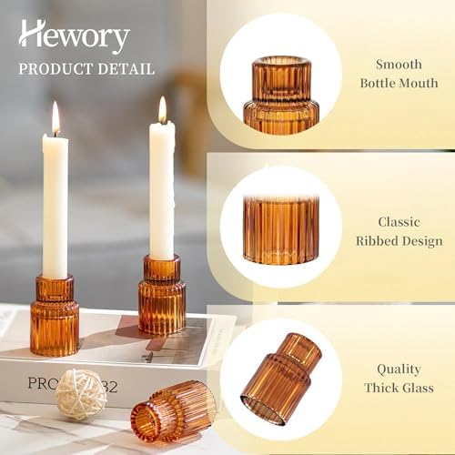 Hewory Glass Candlestick Holders Bulk, 20PCS Amber Taper Candle Holders - Image 5