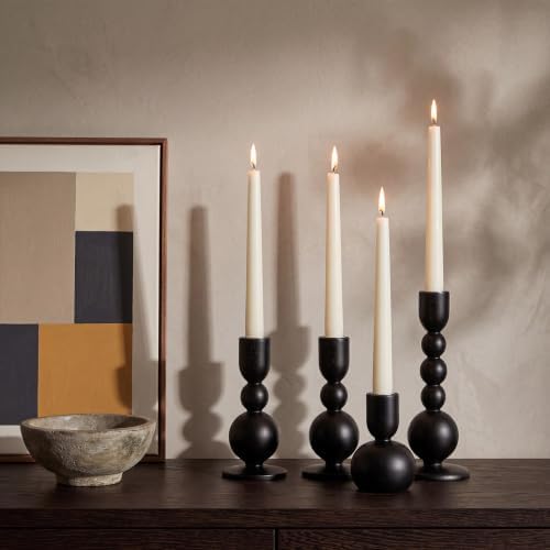 Mumufy 6 Pcs Wooden Candle Holders, Wood Taper Candlestick Holders Vintage Rustic Farmhouse Mid Century Candle Stand Set for Table Centerpiece, Wedding, Dining Table, Mantel and Home Decor (Black) - Image 5