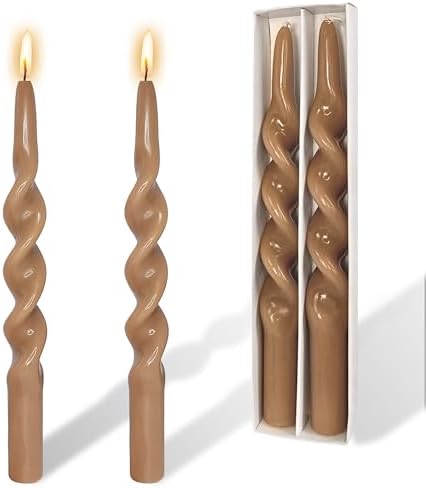 Smokeless Spiral Taper Candles 10 Inch Handmade Unscented Brown Twisted Candles for Home Decor by YUKCAXDLS
