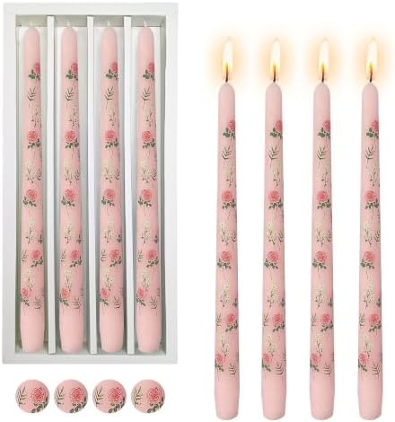 Print Taper Candles Dripless Candlesticks - 4pcs Handmade Floral Candle Long Candle Sticks 10inches Flower Tapered Candles for Home Party Wedding Restaurant Holiday Decor,8D4T-RONEW by Gedengni