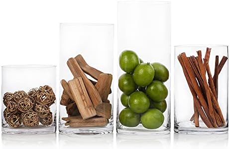 Enova Floral Set of 4 Clear Glass Cylinder Vase, 5W x 12H Inches Tall Clear Flower Vase, Pillar Candle Floating Candle Holders, Decorative Glass Vase for Wedding Centerpieces, Home Kitchen Decor - Image 6