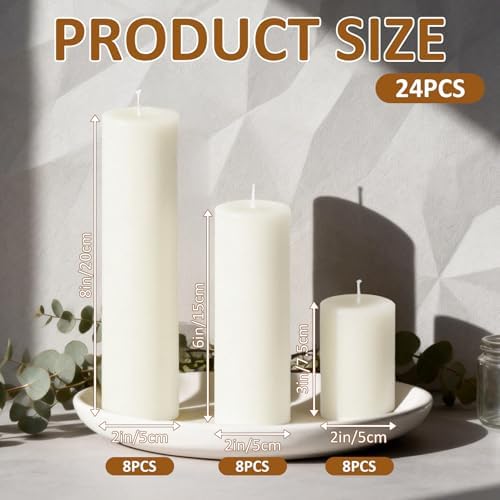 24-Pack White Unscented Pillar Candle Set - Image 2