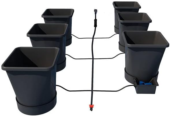 AutoPot 6 Pot XL System with 6.6 Gallon Plastic Pots and No Tank - Self-Watering, Gravity-Fed Hydroponic System (6PotXL - 6.6 Gallon - No Tank) Indoor, Black