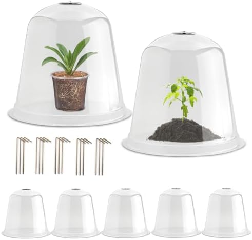 RooTrimmer 13 Inch Humidity Domes Garden Cloches for Plant Protection, Protectors from Animals, Garden Clear Plant Cover with Ventilation Holes 5 Pack by RooTrimmer
