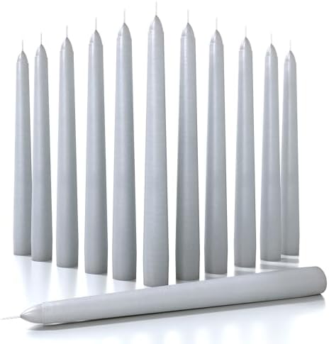 CANDWAX 8 inch Taper Candles - Set of 12 Dripless Tall Long Burning Dinner Party Wedding Decor - Light Gray by CANDWAX