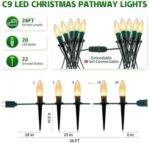 26Ft 20 C9 Led Bulbs Christmas Lights Outdoor, Christmas Pathway Lights - Image 5