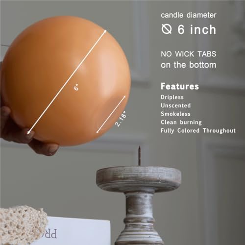 MOZEAL Hand-Poured, 6 Inch Peach Fuzz Large Round Ball Candles - Elegant Peach Fuzz Round Pillar Candles, Dripless, Unscented, Smokeless, Ideal for Summer Parties. - Image 4