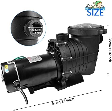 Swimming Pool Pump Above ground, 1.5 HP 4980 GPH In Ground Self Primming Pool Filtre Pump with Strainer Basket Pool Pump Motor for Clean Swimming Pool Water Low Noise