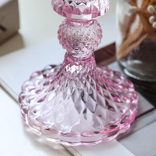 Glass Candlestick Holders Set of 6, Taper Candle Holder for Wedding Festival Christmas Party Valentine's Decor, Table Centerpieces (Pink) - Image 3