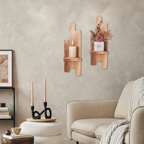 Yorkmills Wall Candle Sconces Set of Two, Wood Wall Sconce Candle Holder - Image 3