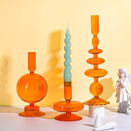 Rtteri 3 Pcs Iridescent Glass Candlestick Holders Taper Candle, Brown - Image 5