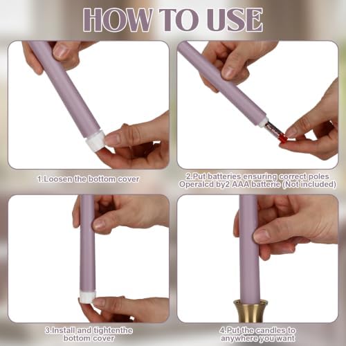 Rossesay 24 Pcs Flameless LED Taper Candles Battery Operated Candles 8.5", 9.65", 10.8", 12.8" Flameless Candlesticks Flickering for Christmas Church Wedding(Classic, Purple-B) - Image 6