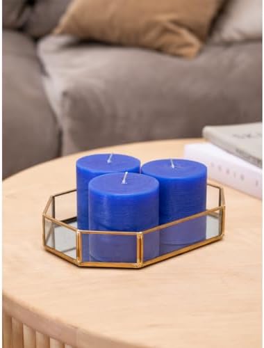 CANDWAX 3x3 Pillar Candles Set of 3 - Rustic Unscented No Drip Blue Candles for Home Decor, Weddings, Centerpieces - Image 5