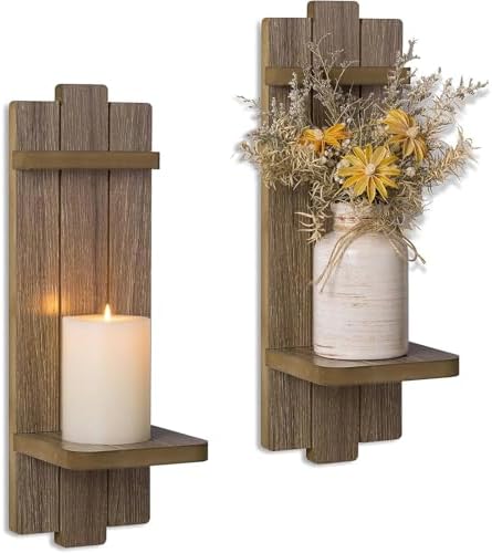 Wall Candle Holder Decor Set of 2 for Fireplace, Light Brown by Walasis