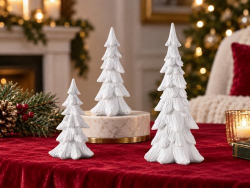 3PCS White Christmas Tree Figurines, Resin Tabletop Decor - Image 4