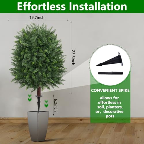 2 Pack Artificial 28.7 Inch Cedar Topiary Trees with Ground Spike - Image 2