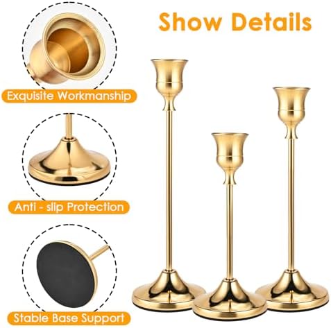 Cieex Gold Candle Holders 4 Sets - 12 Pack Candlesticks Holder in 3 Heights - Image 6