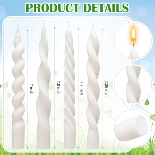 Nuanchu 12 Pcs 7.5" White Spiral Taper Candles Ivory Twisted Candlesticks - Image 2