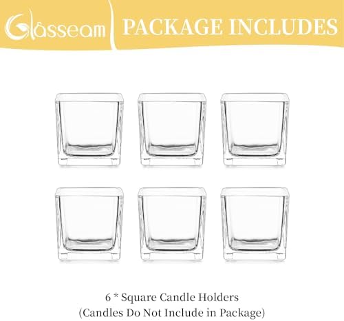 Glasseam Glass Votive Candle Holders: 6 Pcs Square Tealight Holder for Table - Image 6