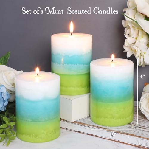 Mint Scented Pillar Candles - 3X4 Inch Aromatherapy Long Burning 35+ Hours, Clean Burning & Smoke-Free for Meditation Spaces, Home Offices - Image 2