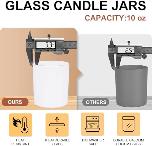 SHOWIN 10 OZ Thick Candle Jars for Making Candles 15 Pcs, Empty Jars with Wood Lids for Candle Making, Sample Container, Glossy White - Image 2