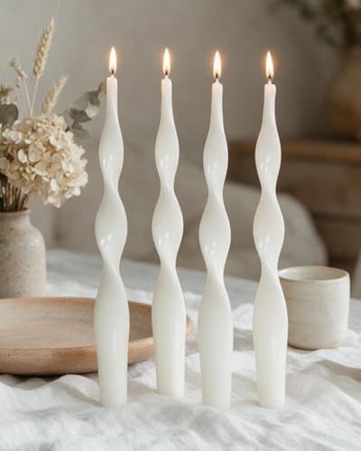 9.8" Ivory Spiral Taper Candles Dripless Twisted Taper Candle Handmade from Vegan Soy Wax for Holiday Wedding Party Home Dinner Decoration Party and Any Occasion,Set of 4(Ivory) by LPUSA