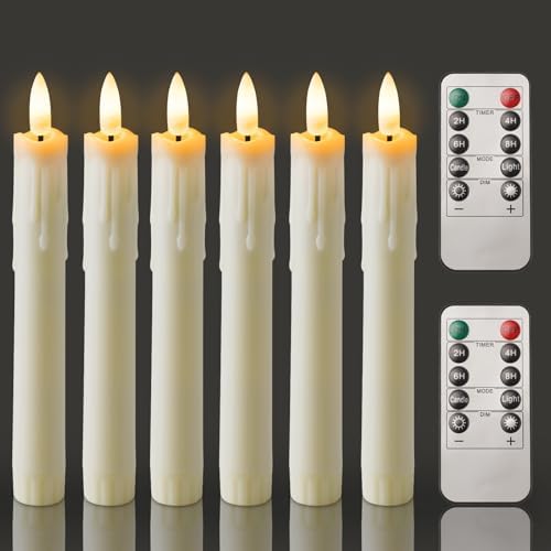 Homemory 7 Inches Flameless Taper Candles with Remote Timer, Short Led Candlesticks with 3D Flickering Light, Battery Operated Candles with Lifelike Flame for Wedding Home Xmas Decor, Ivory, 6 Pcs by Homemory