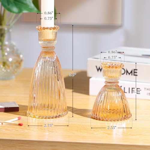 Gold Candlestick Holders Set of 6-4pcs 3.5"& 2pcs 6" Assorted Taper Candle Holder Centerpieces for Wedding, Ribbed Glass Candle Holders Bulk for Party Table Decor, Modern Home Decor - Image 2