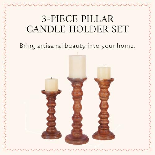 Mela Artisans Willow Mango Wood Candle Holders - Medium Polish, Set of 3 - Image 2