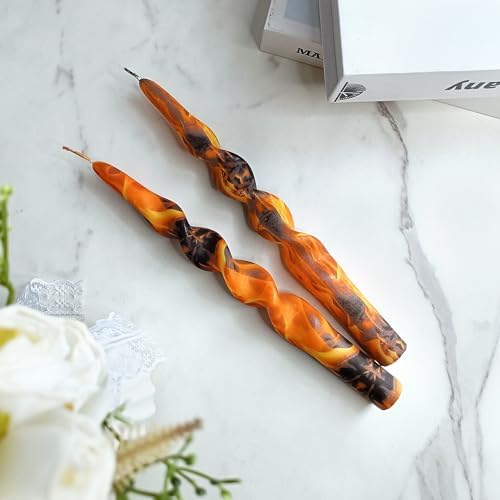 Print Swirl Candlesticks Spiral Candle - Set of 2 Flame Taper Candle Handmade Twisted Candles 10 Inch Long Candle Sticks Brown Tapered Candles for Home Holiday Wedding,1D2T-FLM - Image 5