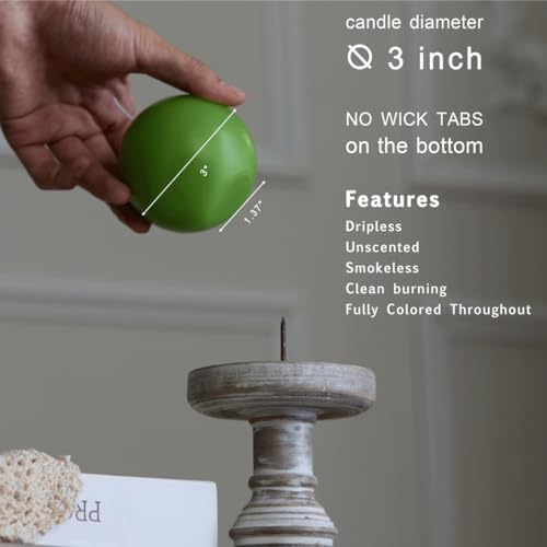 MOZEAL Hand-Poured, 3 Inch Lime Green Round Ball Candles - Elegant Lime Green Round Pillar Candles Set of 3, Dripless, Unscented, Smokeless, Ideal for Spring Celebrations. - Image 4