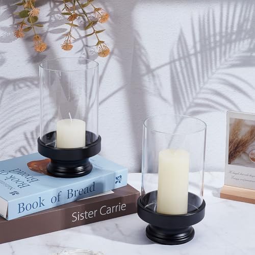 2PCS Black Hurricane Glass Candle Holders, Candle Sticks Holder Decor for Wedding Tables Centerpieces, Minimalist Modern Glass Candle Holders for Pillar Candles, Perfect for Home Decor - Image 5