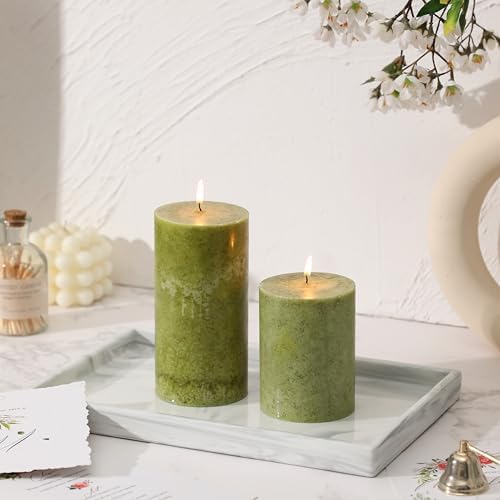 3x6 Inch Green Pillar Candles Set of 3, Hand-Poured Unscented Pillar Candle - Image 5