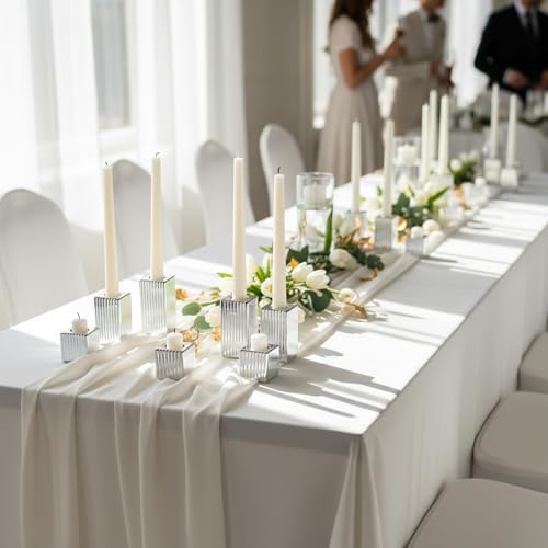 LETINE 12pcs Silver Vertical Stripe Glass Candlestick Holders - Chic Taper Candle Sticks Holder Set for Elegant Dining & Home Decor - Ideal for Christmas, Halloween, Thanksgiving - Image 3