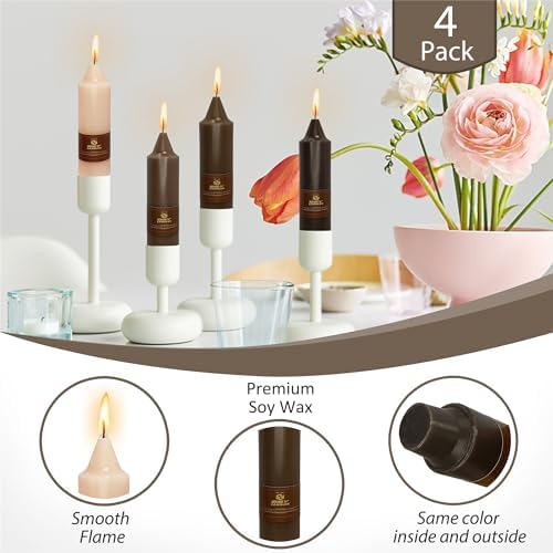 Taper Candle Brown Candlesticks,4pcs Short Candle Stick 5 inch Tapered Candles Small Twisty Candlesticks for Home Décor Weddings Women Gifts (7D4PC-COFFEEGRA) - Image 2