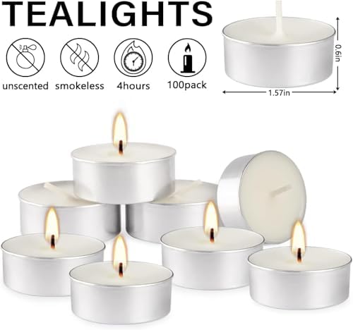 Unscented Tealight Candles 100 Pack, 4 Hours Smokeless Dripless White Mini Tea Candle Bulk for Home, Wedding, Party, Shabbat, Christmas & Emergency Use - Image 3
