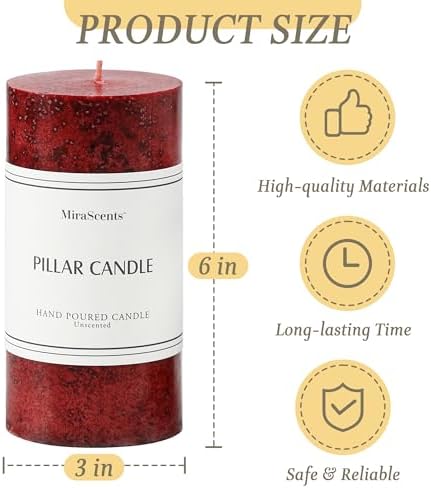 3x6 Inch Burgundy Pillar Candles Set of 3, Unscented Red Pillar Candle - Image 3