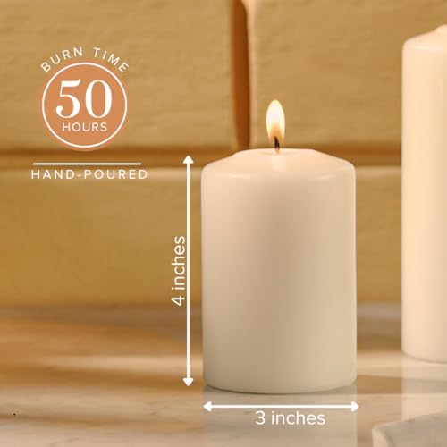 Simply Soson Ivory Pillar Candles 3x4, Set of 6, Unscented Bulk Pack - Image 2