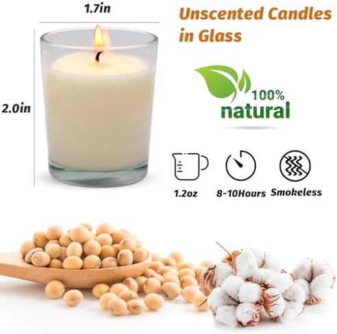 30 Packs Unscented White Votive Candles in Glass, Small 1.2oz Natural Soy Wax Candles for Christmas Wedding Party Table Home Spa Holidays Decoration - Image 6